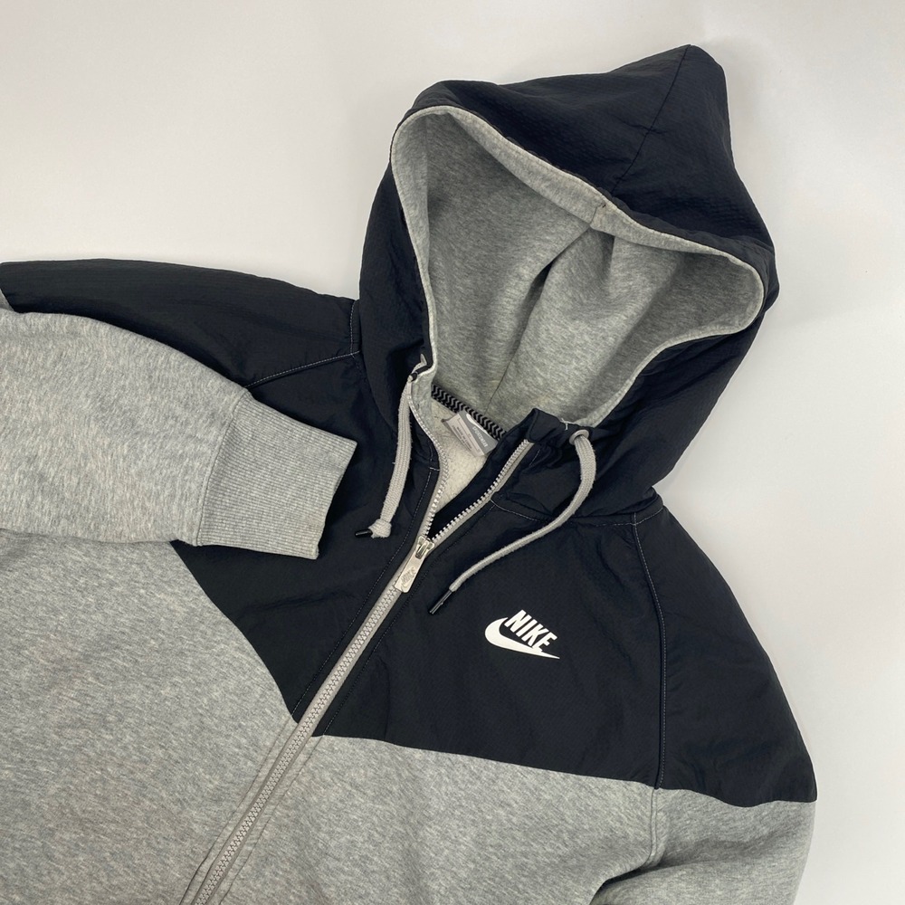 Nike Windrunner Hoodie Mens Large Gray Black Full Zip Fleece Jacket Sporty
